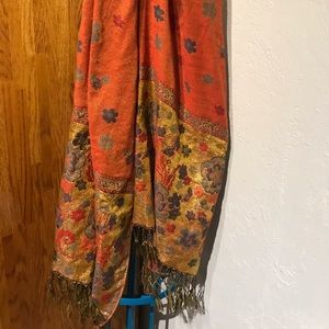 Reversible orange scarf with golden accents BOHO